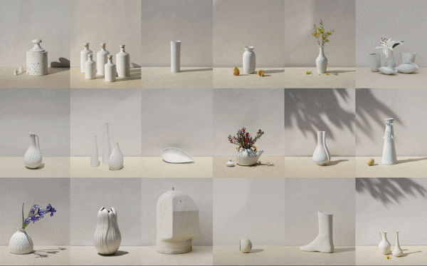 An animation showing a grid of ceramics of various colours